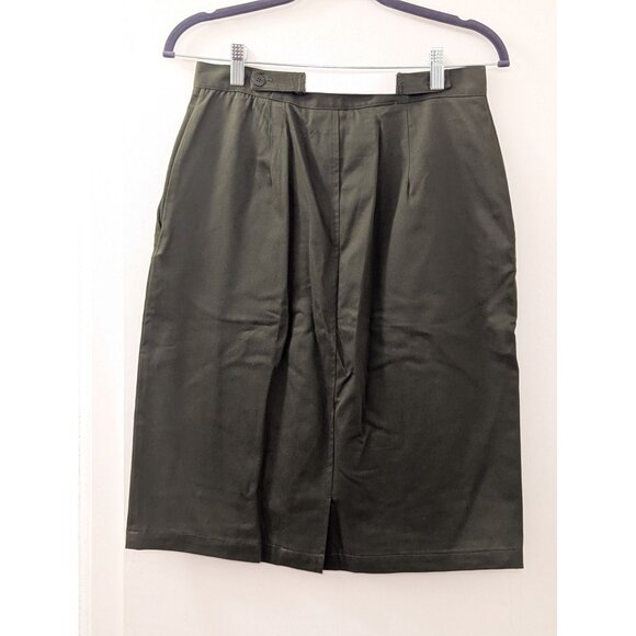 Dark Olive Green Knee-Length Skirt With Adjustable Waist & Pockets - Picture 4 of 7